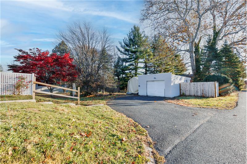 Private driveway and detached garage