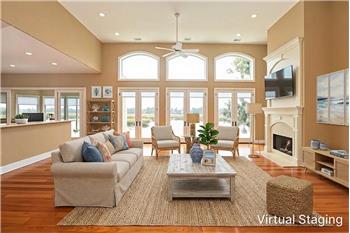 Virtually Staged Great Room with Built-ins removed