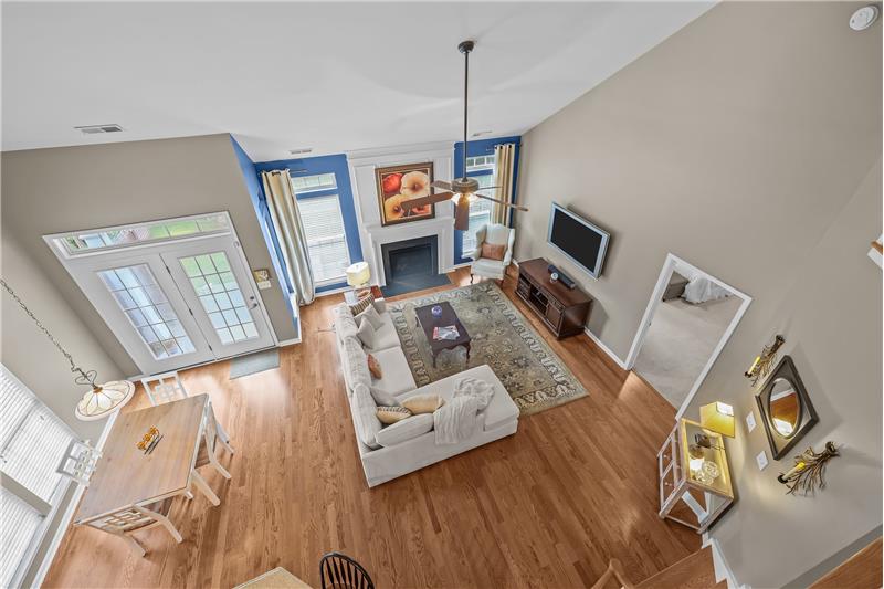 View of great room and breakfast area from second floor