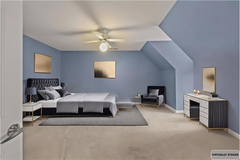 Bedroom currently used as a home gym virtually staged to show as a bedroom