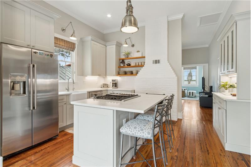 Kitchen with Decorative Fireplace