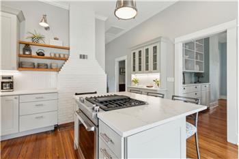 Kitchen with Decorative Fireplace