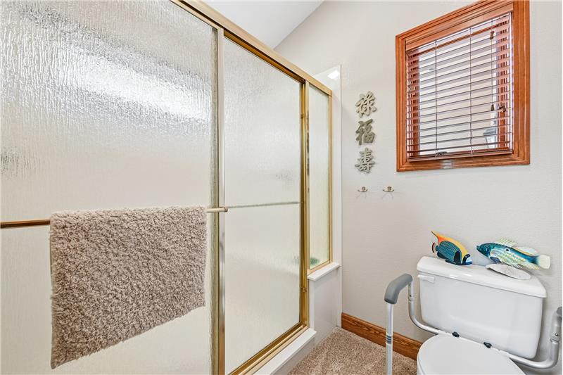 Shower & toilet in primary bedroom