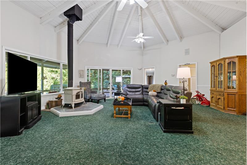 Living Room with Woodstove and Skylights