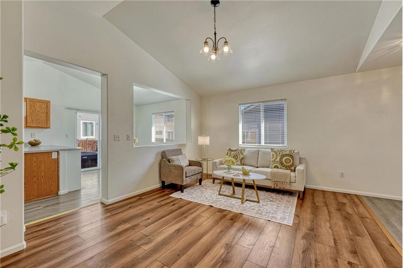 View into the Kitchen and Dining Area from the Living Room.