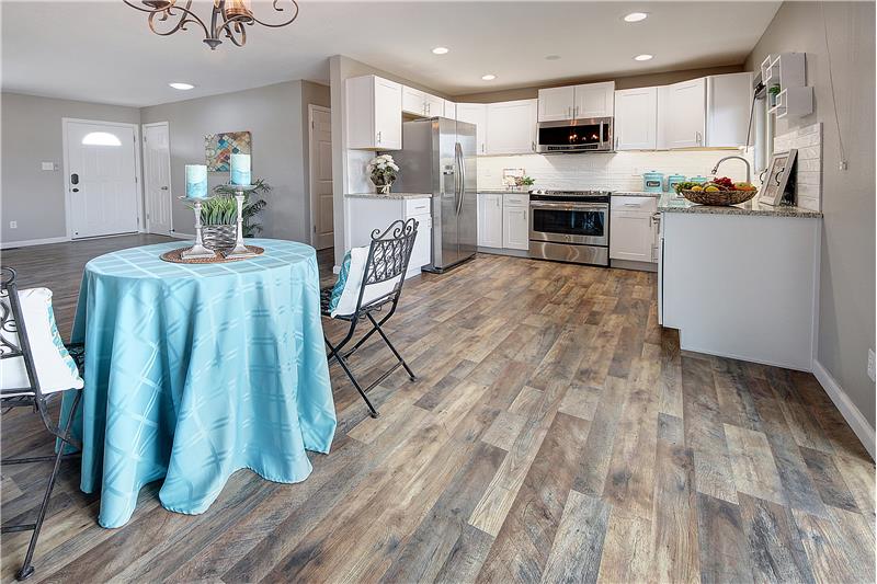 View of dining area and kitchen