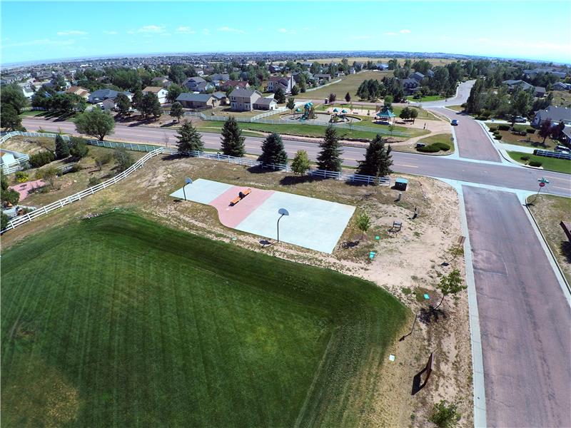 Aerial view of basketball court