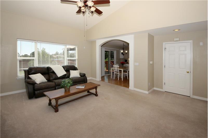 View of family room and eat-in kitchen