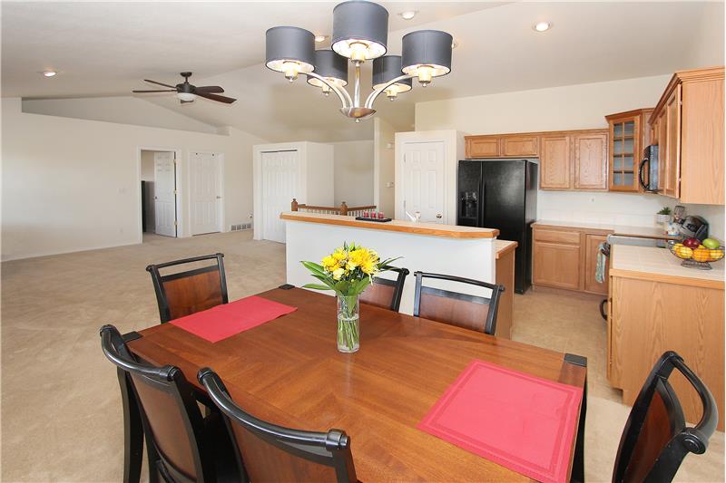 View of dining room and kitchen