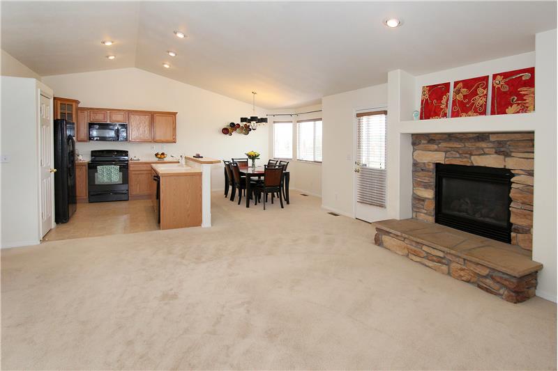 Great room with stone fireplace