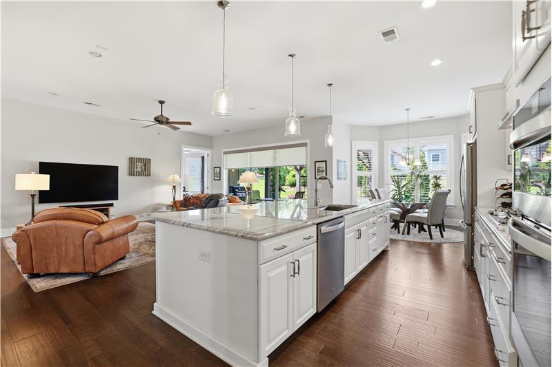 Open sight lines to the living and dining areas from the kitchen.