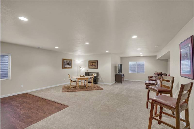 Basement Family Room with Recreation and TV areas