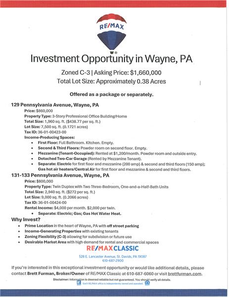 Pennsylvania Avenue, Wayne Investment Opportunity