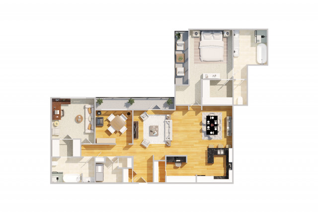 3-D floorplan. Split bedroom plan provides maximum privacy for residents/guests