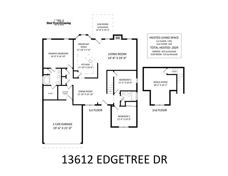 Floor Plan: transitional style home with split bedroom plan and second floor bonus room.