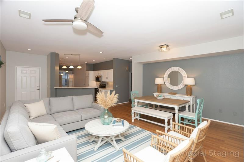 Great Room & Dining Area Virtually Staged