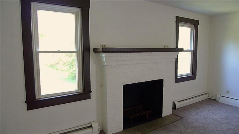 Brick fireplace in living room