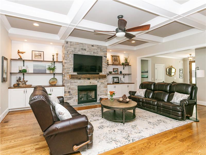 Family Room With Coffered Ceiling