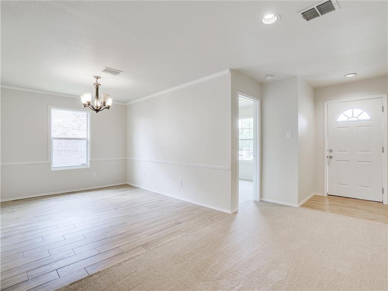 Wood look tile in the dining room