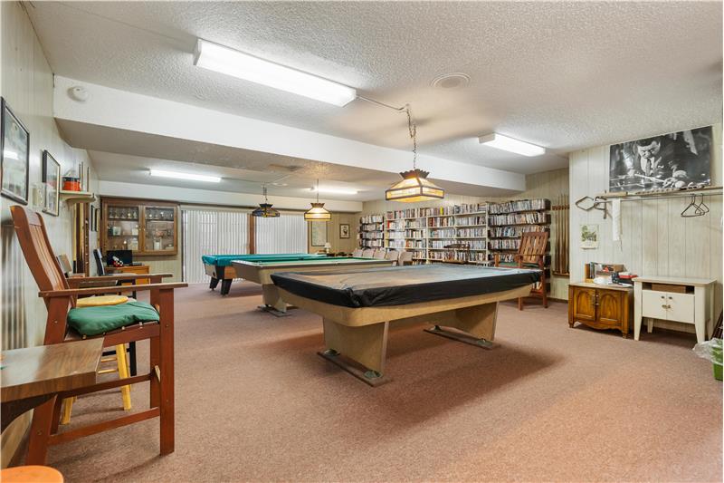 Billiards room and library.