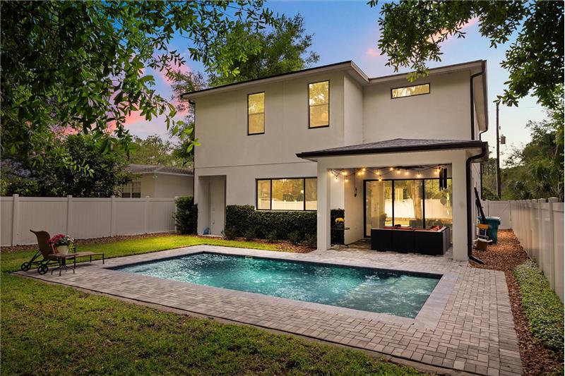 Twilight Back View w/ Pool