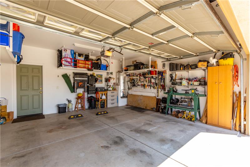 2 Car Garage with overhead storage & foldable workbench