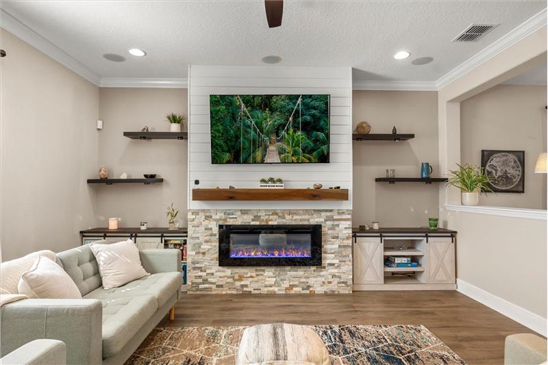 Living Room with Decorative Electric Fireplace