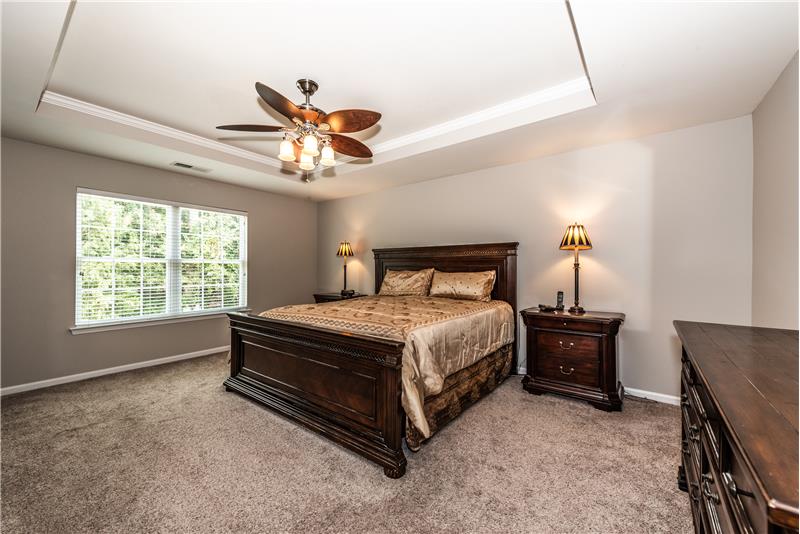 Spacious owner's suite with trey ceiling. Room for king-size bed and larger dressers and bedside tables.