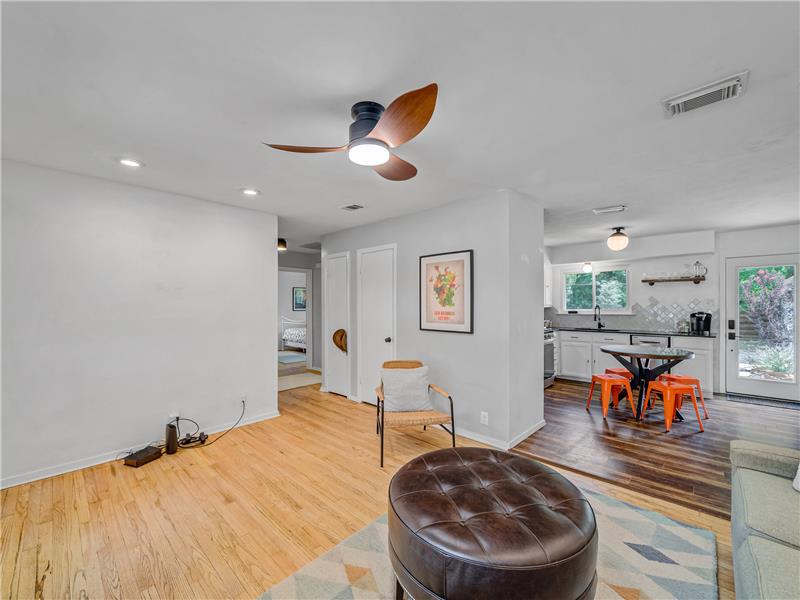 Living room opens to the kitchen area