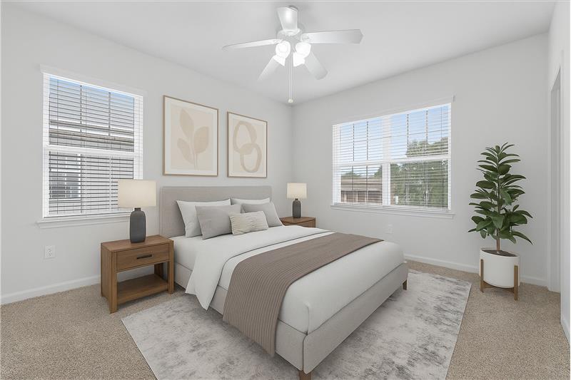 Virtually staged primary bedroom