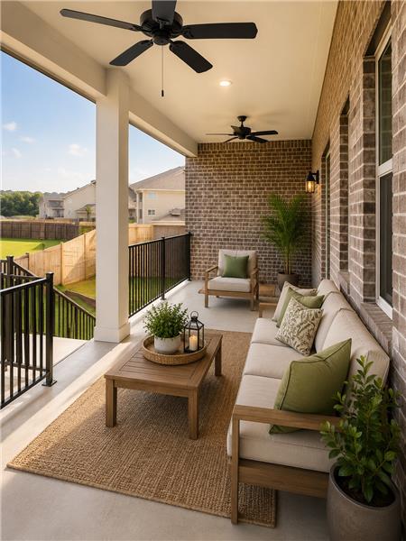 Relax and unwind on the spacious covered back porchperfect for morning coffee, evening gatherings, and enjoying the Bastrop vie