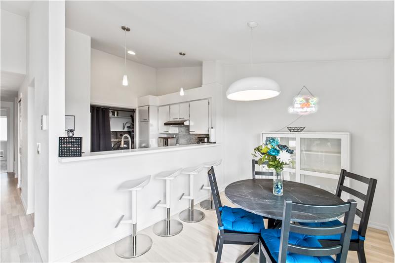 The laundry area is conveniently off the kitchen. Have a roommate who is sleeping, no worries about waking them up to do laundry