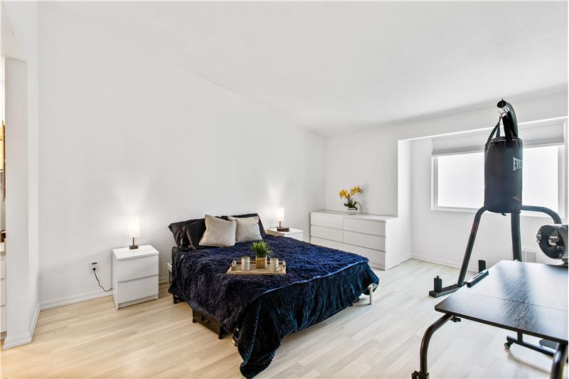 The primary bedroom is super spacious.