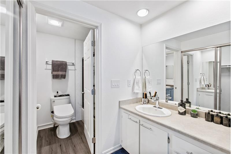 Beautifully updated bath in the primary suite.