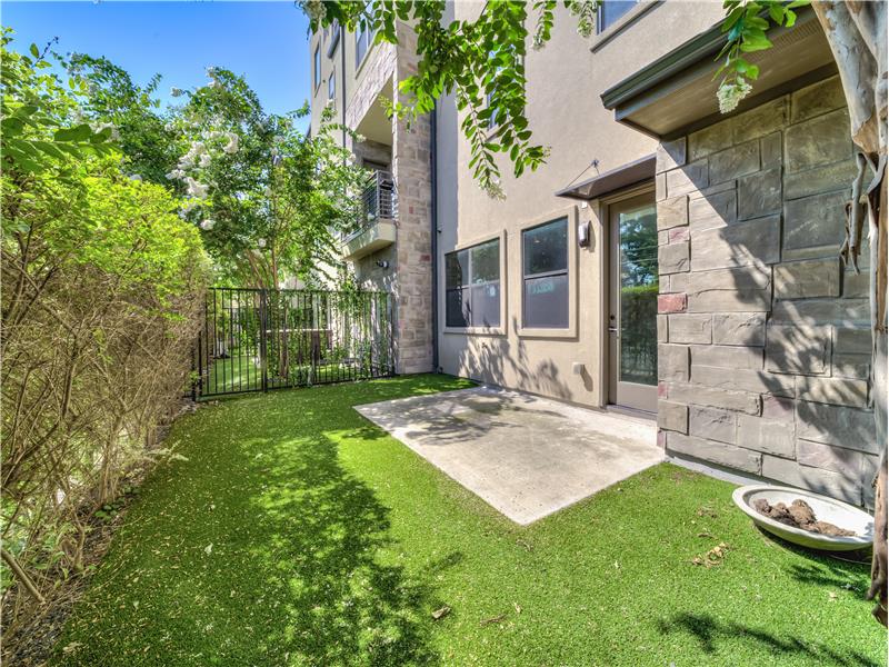 Private and secluded backyard with upgraded pet friendly turf