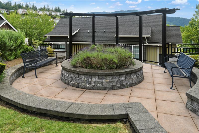 Sitting Area of the Courtyard with the Issaquah Mountains in the Background.