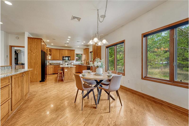 Kitchen, nook and great room all flow together.