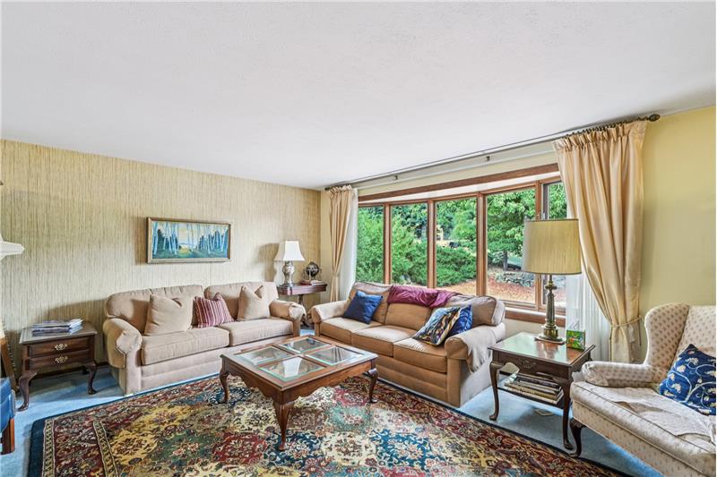 Bow window highlights living room