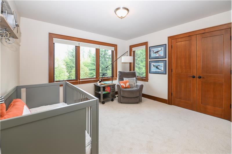Third bedroom also has lots of windows for natural light, double wood door closet and access to the Jack and Jill bathroom.