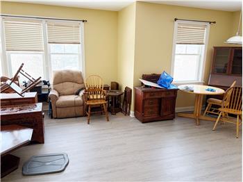 Living room is open to the eat in kitchen