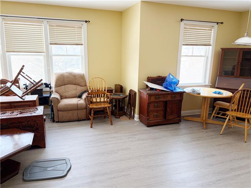 Living room is open to the eat in kitchen