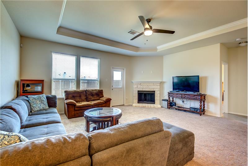Large Living area, stone fireplace