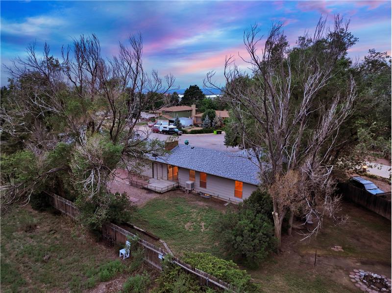 Sunset aerial view of backyard