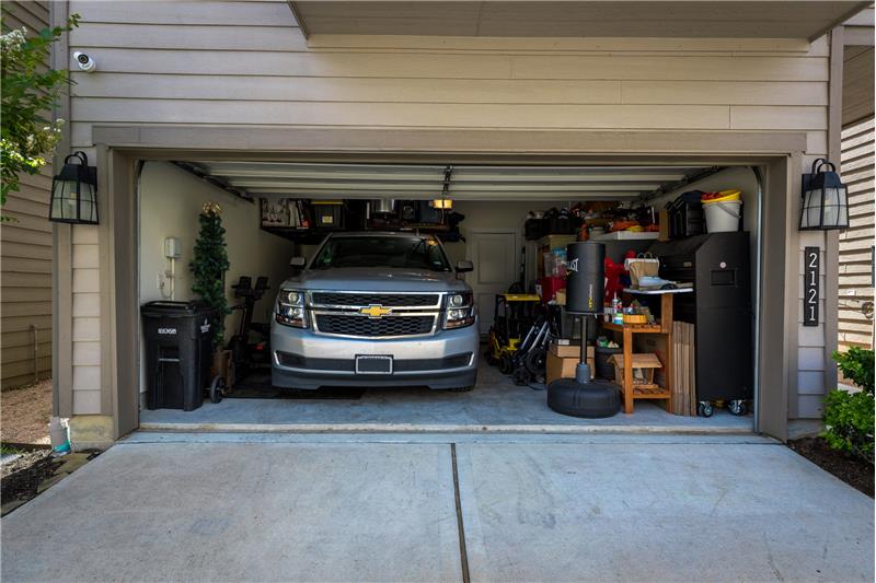 Garage with extra storage.