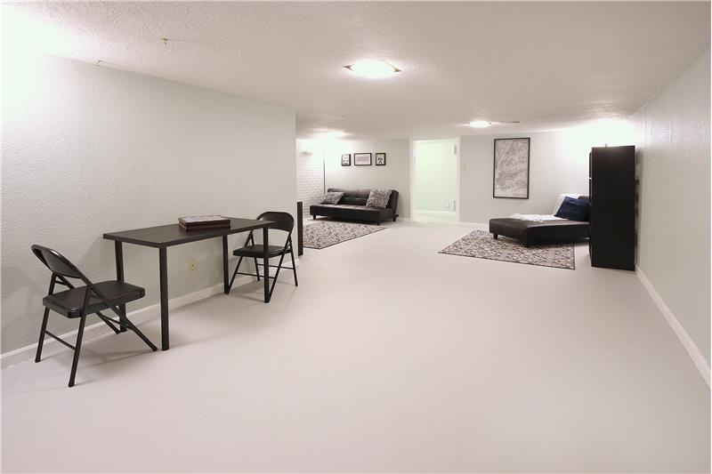 Basement recreation room with new paint