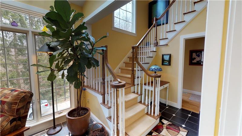 This staircase is adjacent to the library!