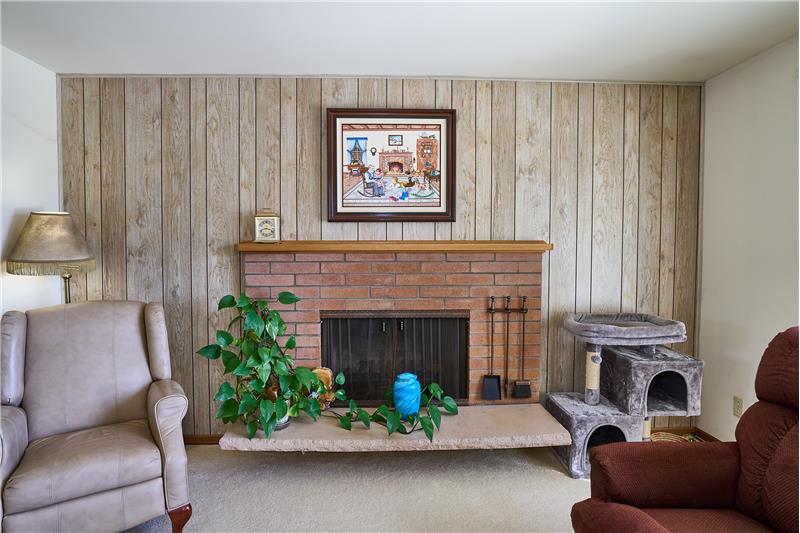 Wood Burning Brick Fireplace in the Living Room.