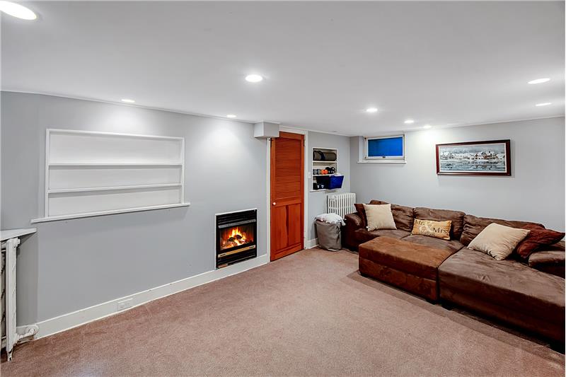 227 Argyle Road Finished Lower Level Family Room with Gas Fireplace