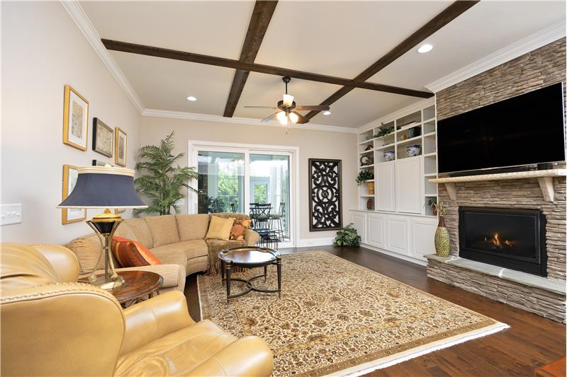 Living Room with Stacked Stone Gas Fireplace