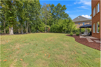 Fenced backyard has room for pets, play, gardening. Mature trees provide privacy.